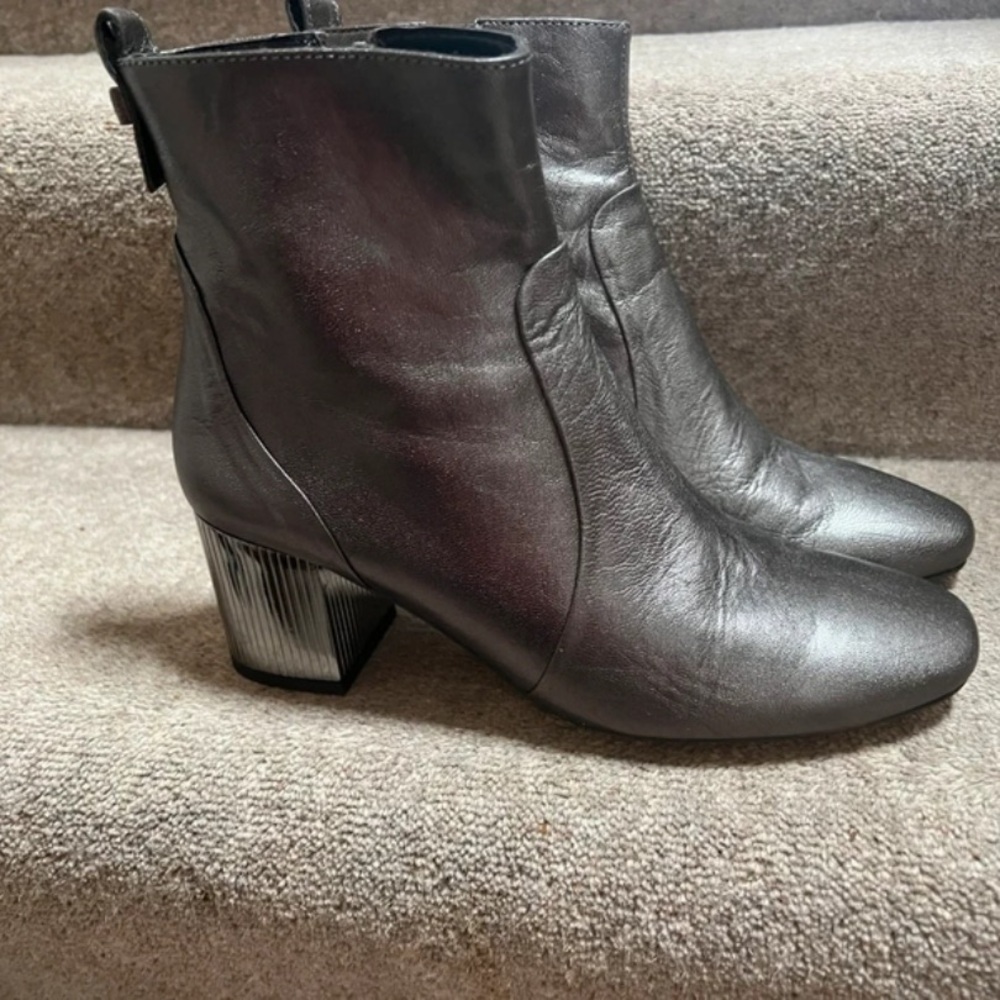 Chic Silver Ankle Boots with Block Heel